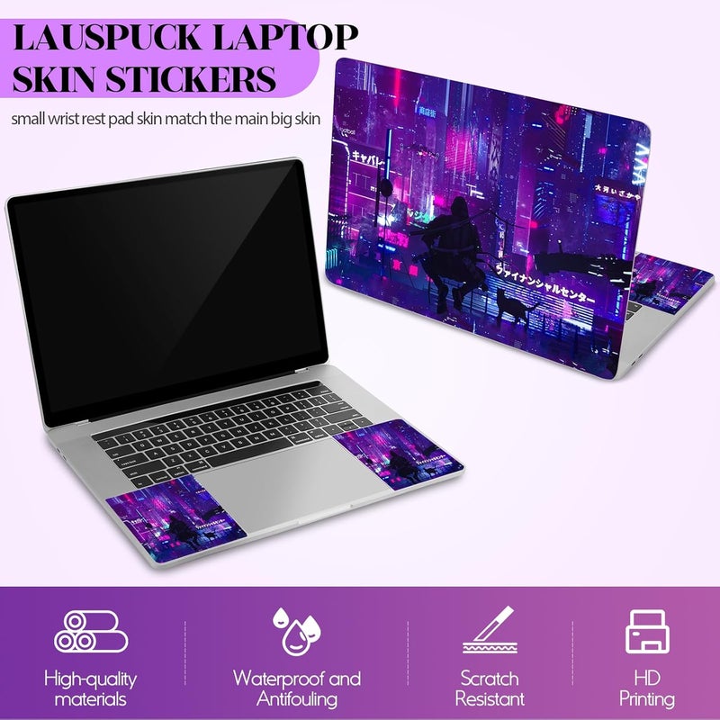 Lauspuck Anime Neon Laptop Notebook Skin Sticker Cover Decal, 12 13 13.3 14 15 15.4 15.6 inch Laptop Vinyl Skin Sticker Cover Art Protector Decal Universal, Purple Warrior Cat - Image 3